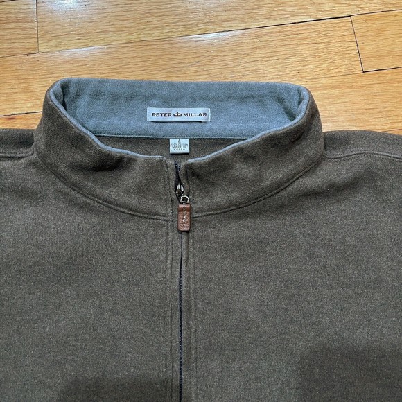 Peter Millar Golf Mens Quarter Zip Pullover Sweater Size Large L Cotton Brown - Picture 5 of 10